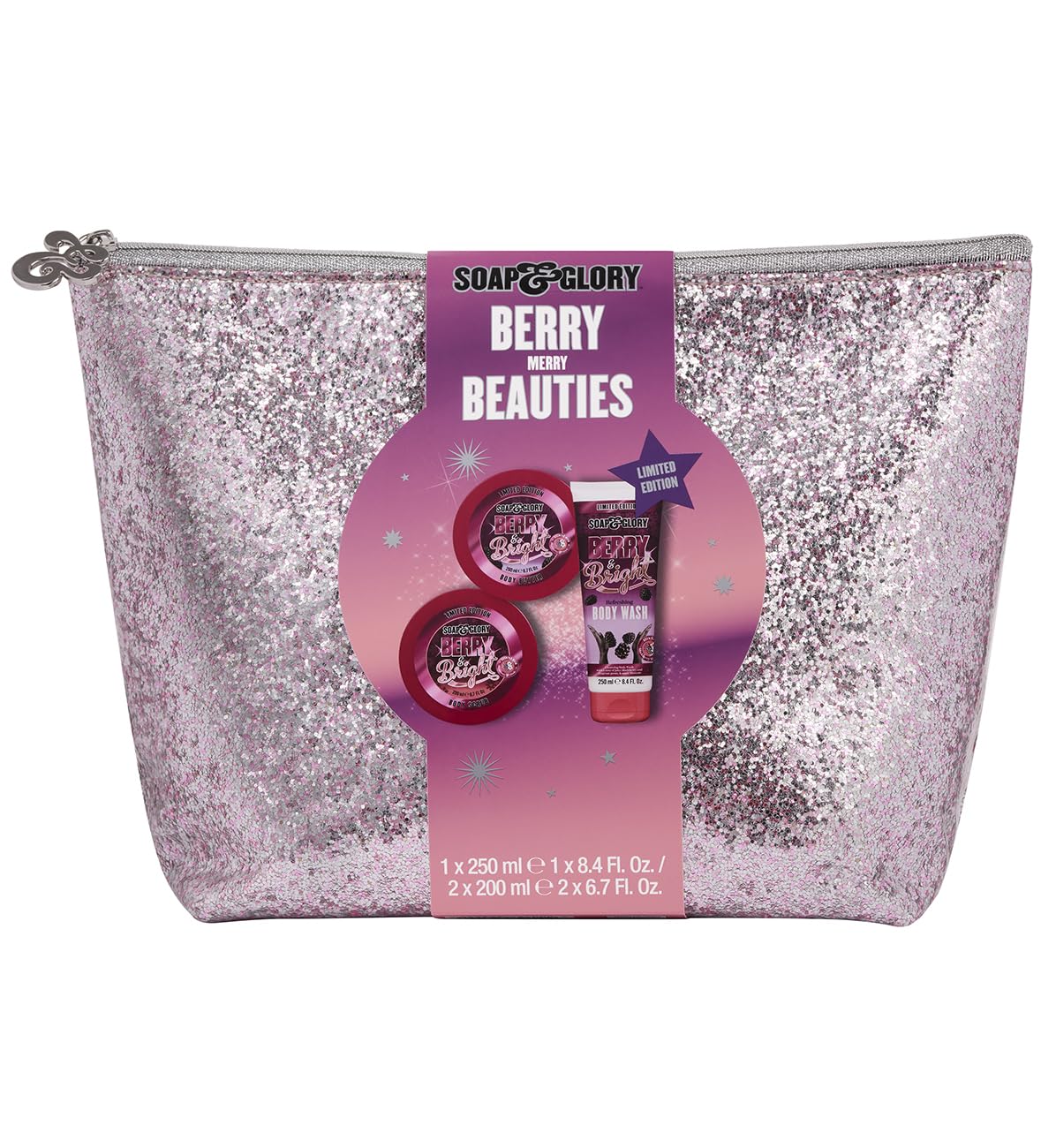 Soap & Glory Berry Merry Gift Set - Limited Edition Body Wash, Exfoliating Scrub and Body Butter - Enriched with Notes of Blackberry, Peony & Apple Blossom (3 Count)